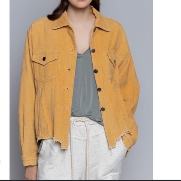 POL Jackets & Blazers - POL Raw Hem Distressed Golden Women's Corduroy Jacket Large